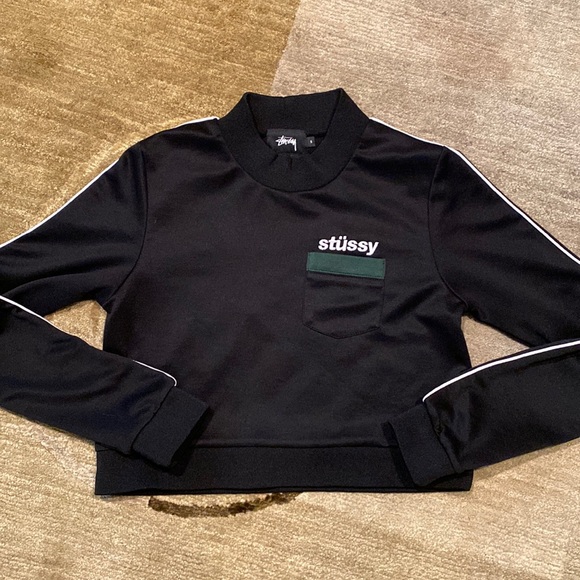 ~Stussy~ White Trimmed Sleeve Crop Mock Turtleneck - Picture 1 of 9